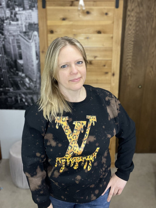 Animal Print Acid Washed Bleached Black Designer Printed Sweatshirt