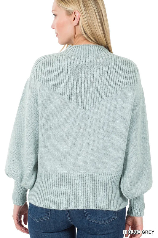 Balloon Sleeve Mock Neck Sweater