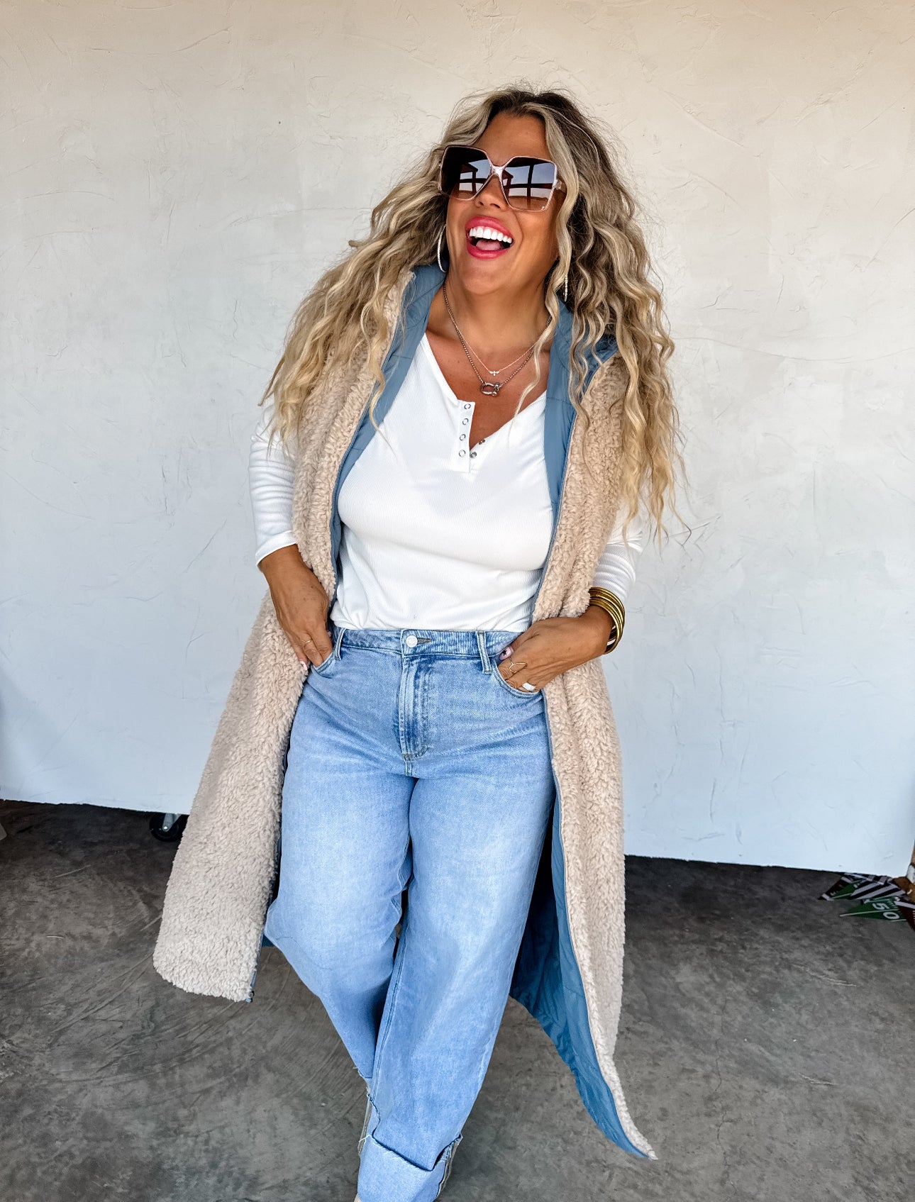 Sherpa Puffer Long Hooded Vest Coat