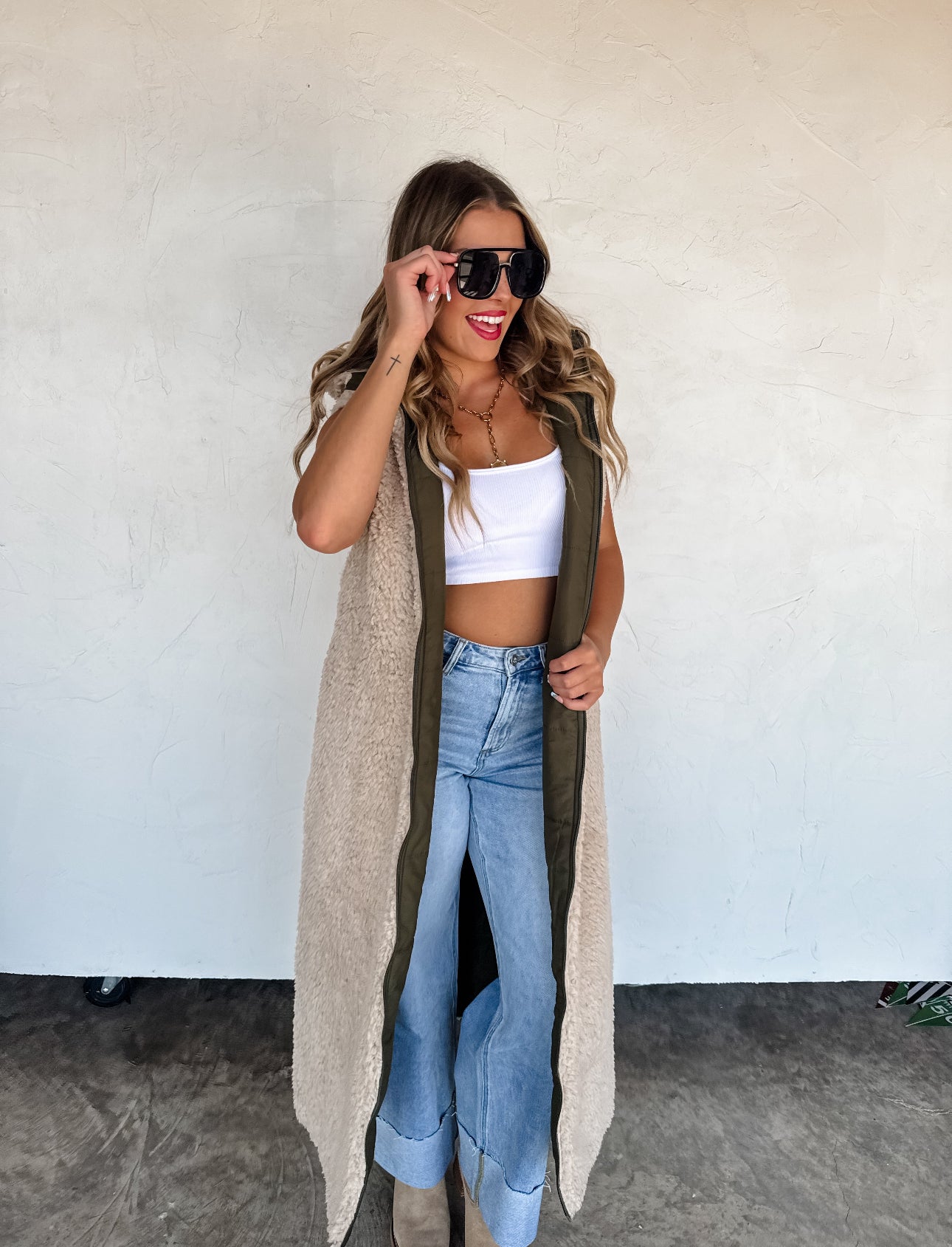 Sherpa Puffer Long Hooded Vest Coat