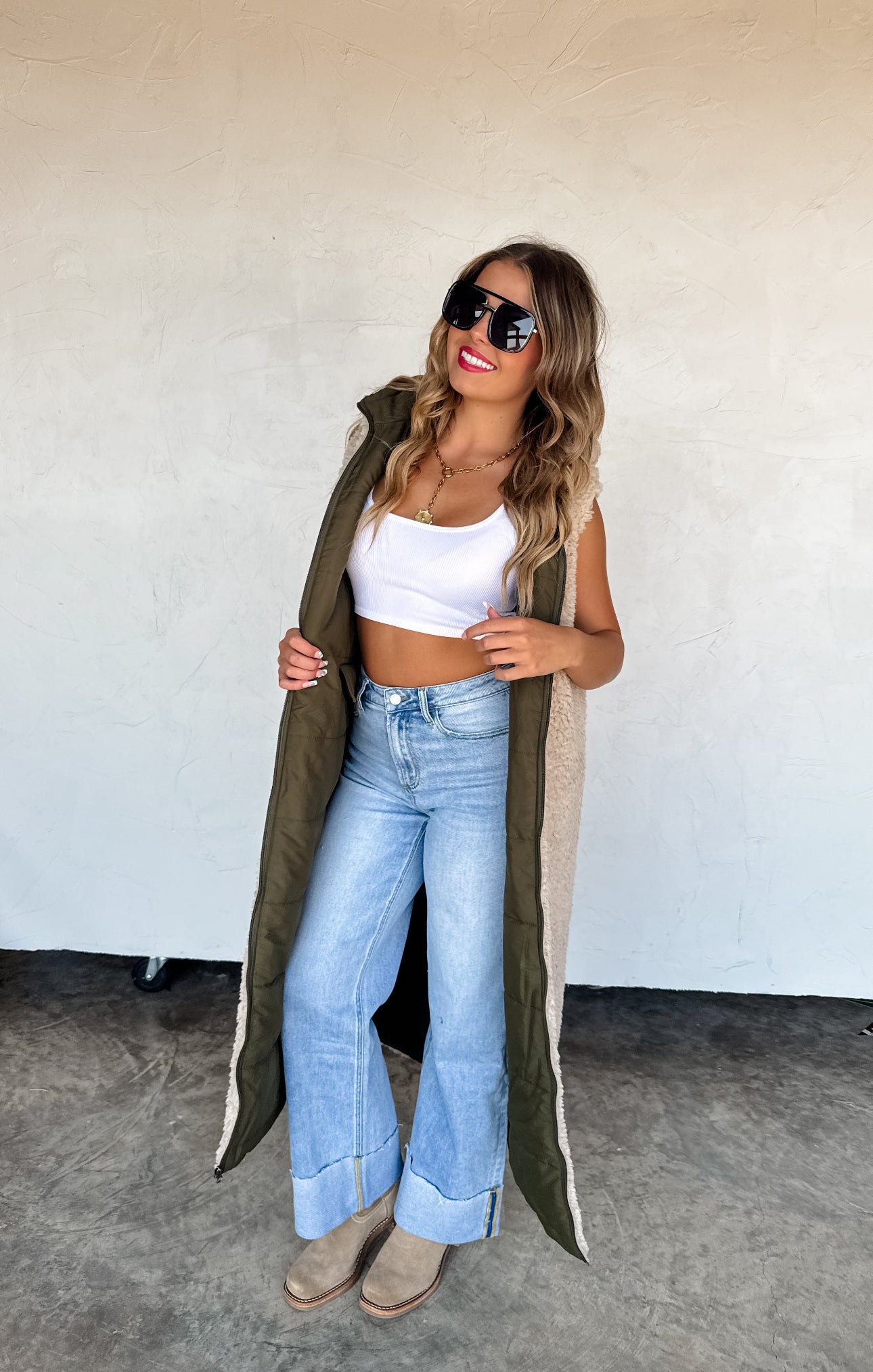 Sherpa Puffer Long Hooded Vest Coat