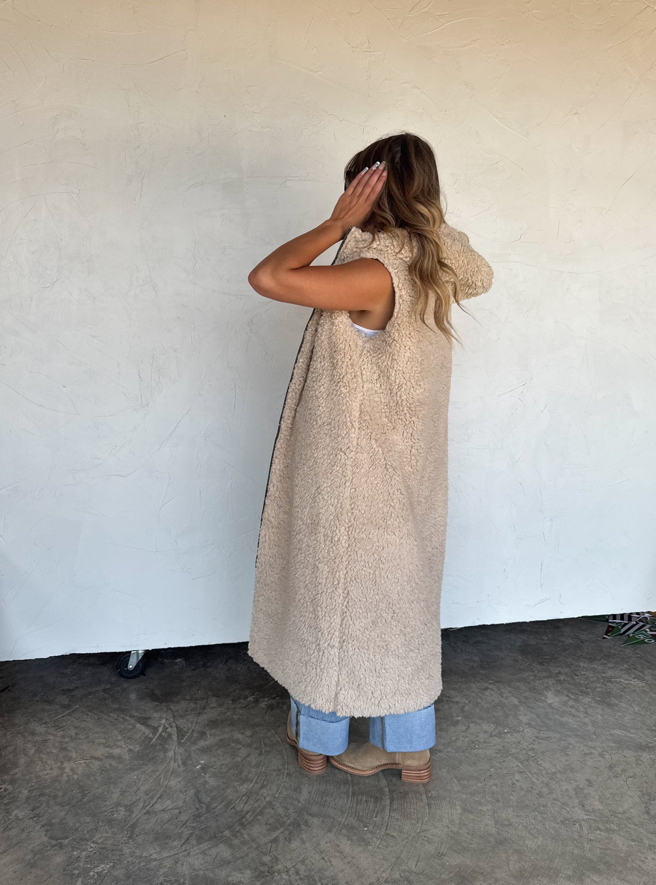 Sherpa Puffer Long Hooded Vest Coat