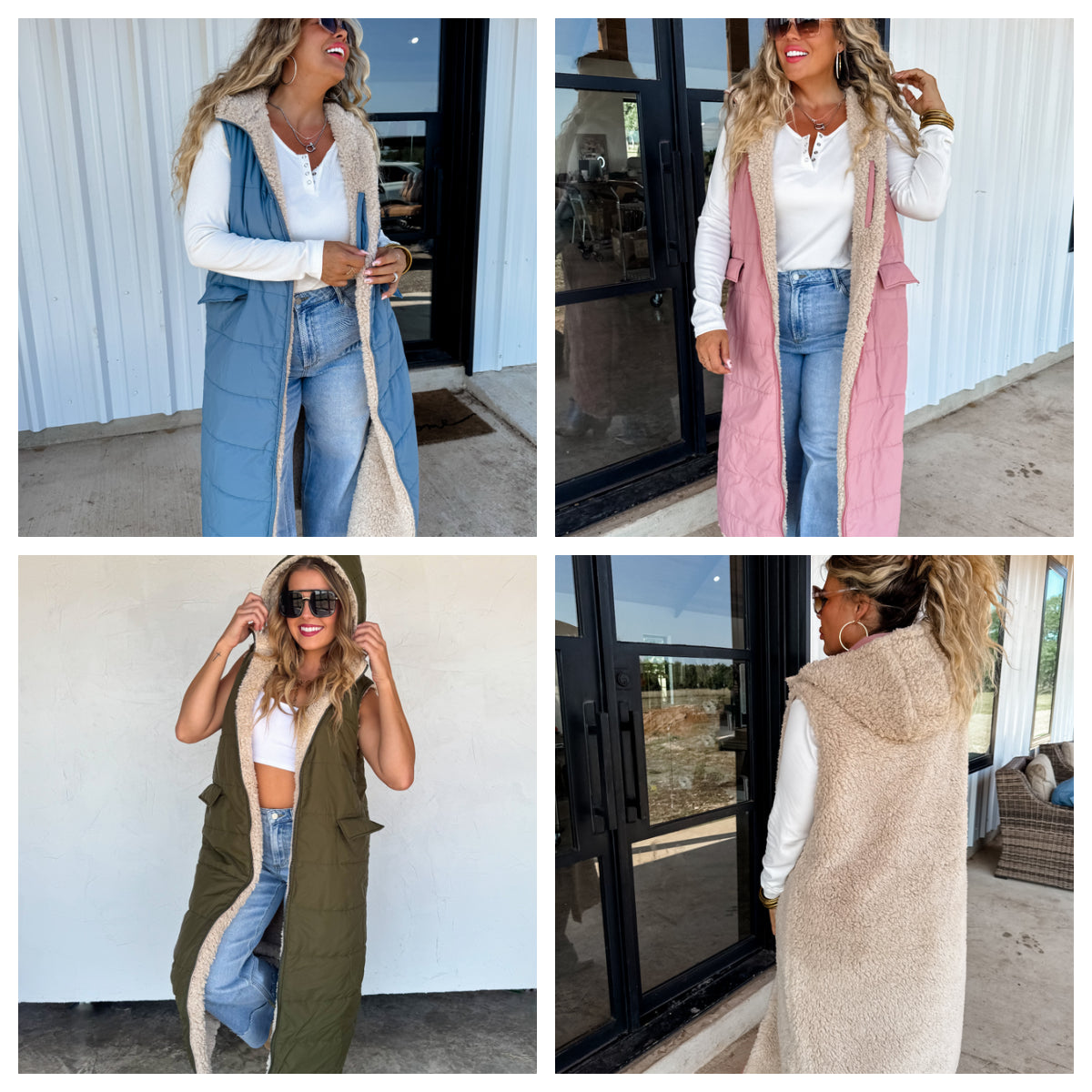 Sherpa Puffer Long Hooded Vest Coat