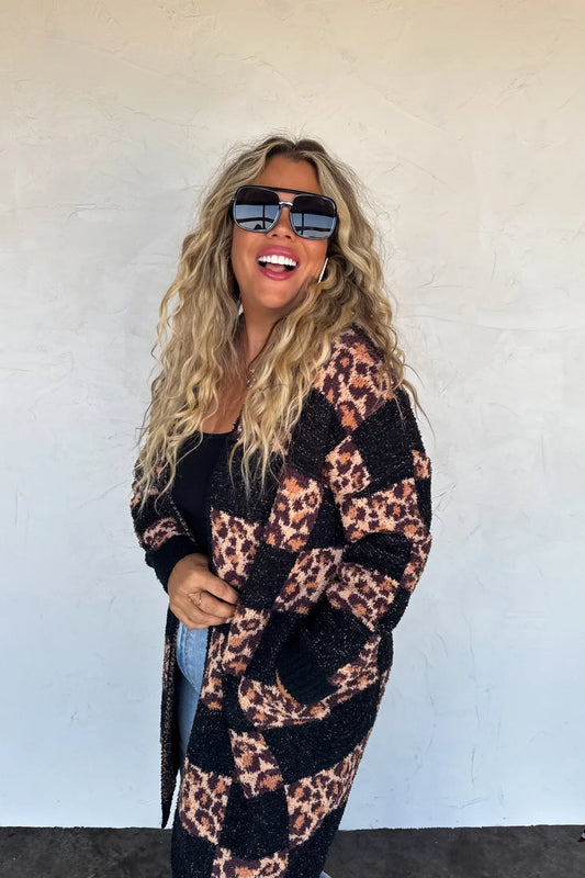 Checker Cheetah Cloud Cardigan