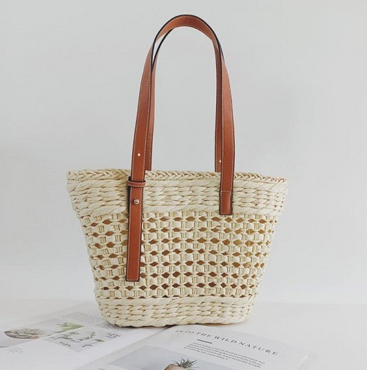Woven Straw Cord Basket Tote Shoulder Bag
